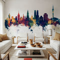 Munich Skyline Blue & Bronze Mural Wallpaper - room preview 03