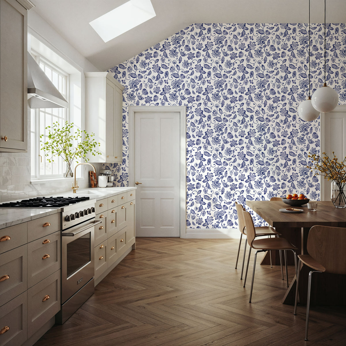 Sino Flowers White Mural Wallpaper - room preview 03