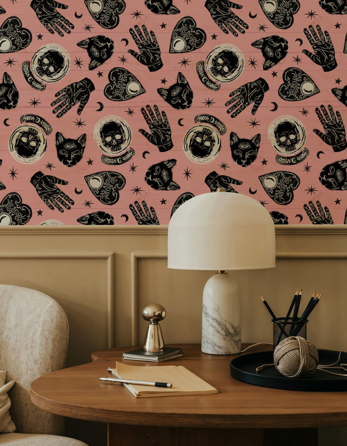 Symbolic Halloween Pink Mural Wallpaper - room preview 03