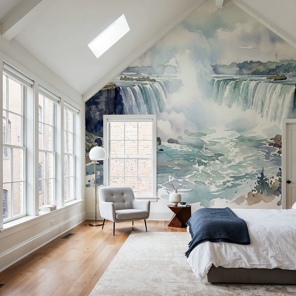 Northern Waterfall - Watercolor Landscapes Series Mural Wallpaper - room preview 03