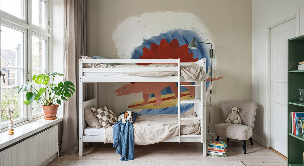 Surfing Stegosaurus Mural Wallpaper - room preview 03