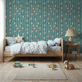 Memphis Dots & Stripes, Cyan Mural Wallpaper - room preview 03