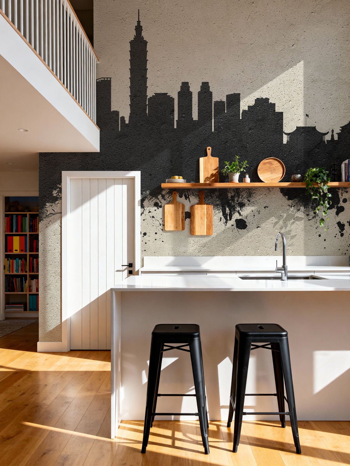Taipei Taiwan Skyline Concrete Mural Wallpaper - room preview 03