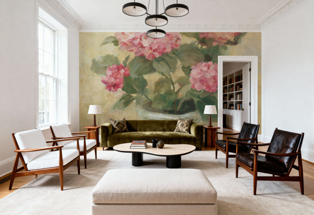 Pot of Pink Hydrangea Mural Wallpaper - room preview 03