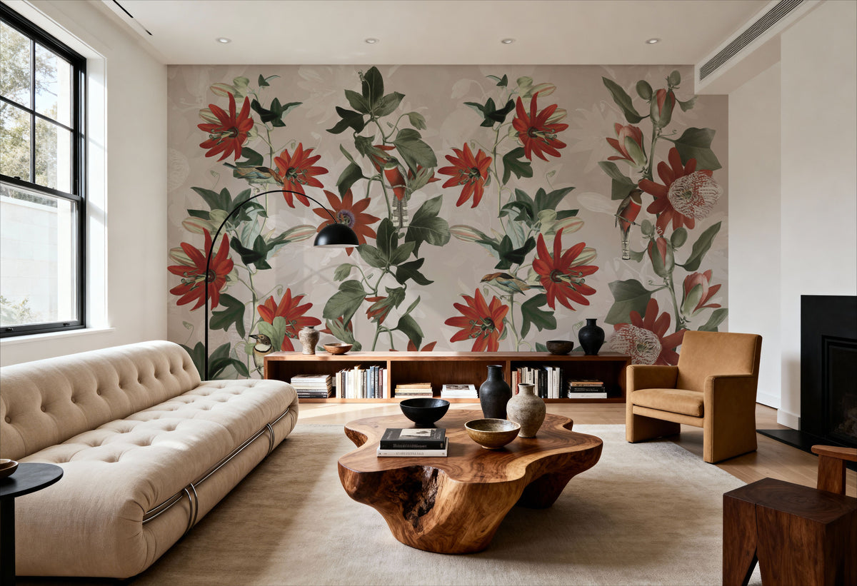 Contemporary Clematis Mural Wallpaper - Purple Tone - room preview 03