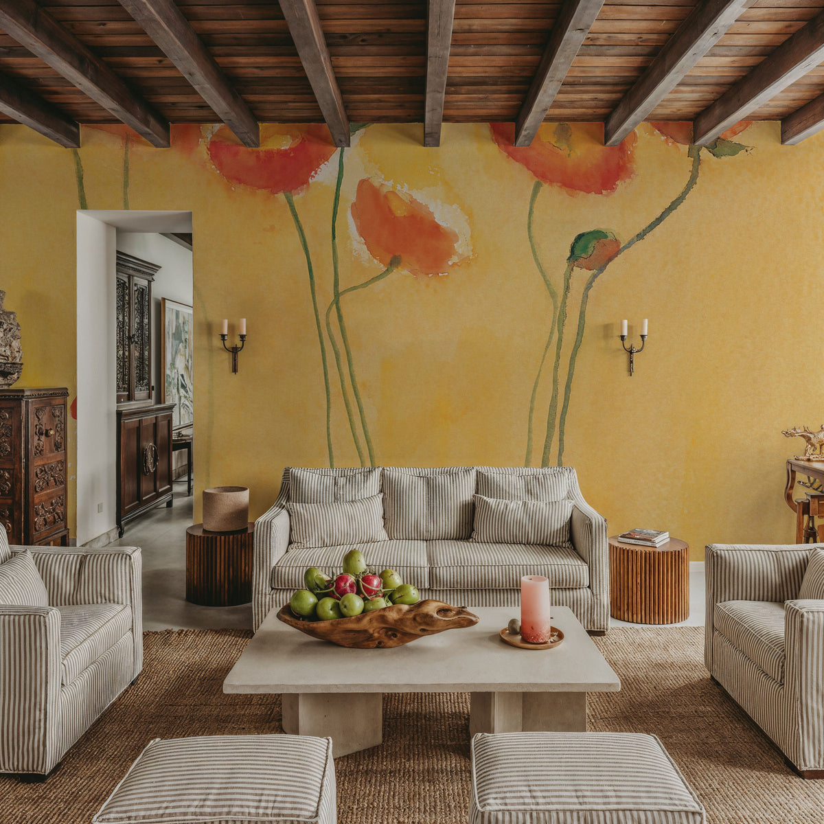 Cadmium Orange Poppies Mural Wallpaper - room preview 03