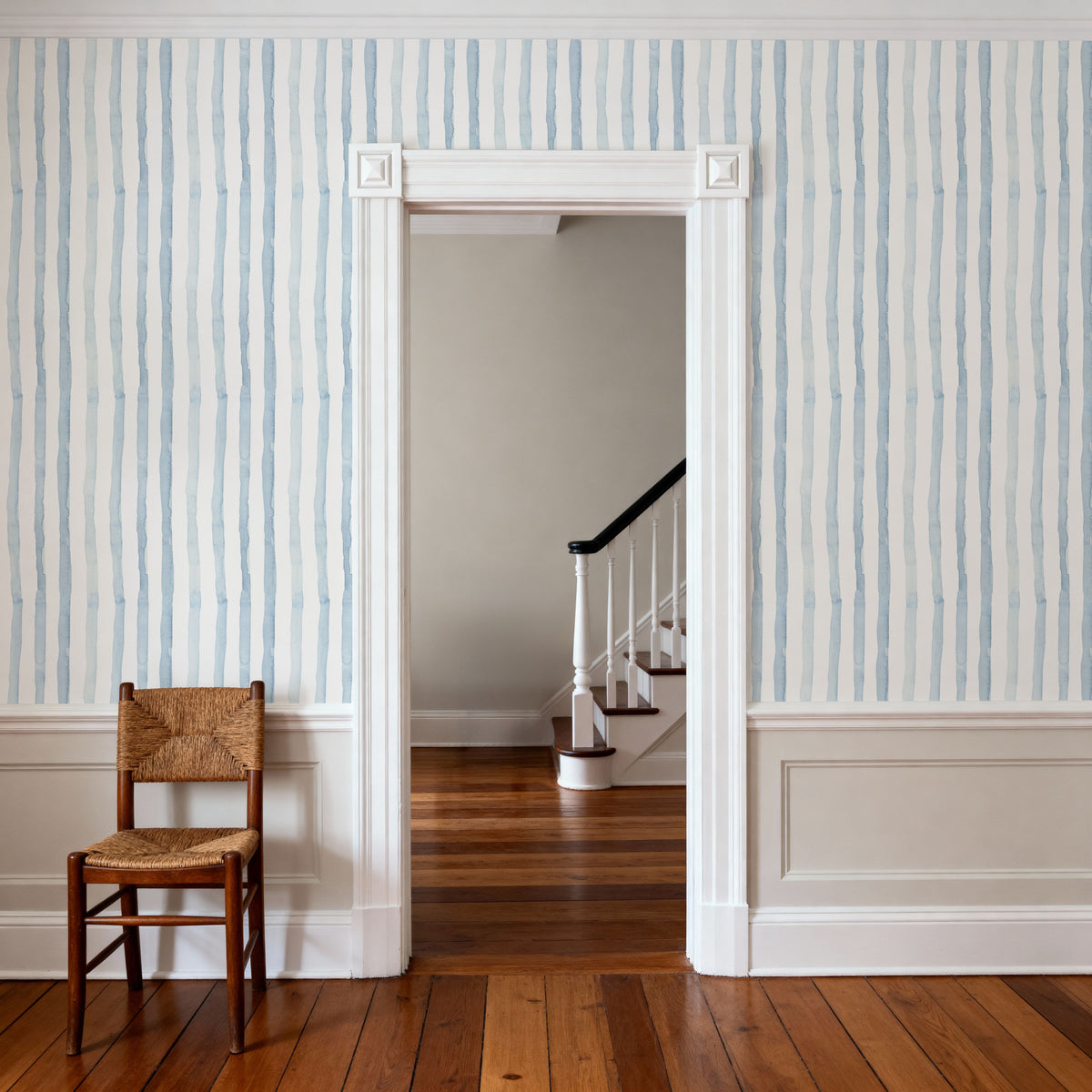 Watercolor Stripes Indigo Mural Wallpaper - room preview 03