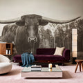 Longhorn Pastures Sepia Mural Wallpaper - room preview 03
