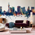 Kinshasa Skyline Blue & Bronze Mural Wallpaper - room preview 03