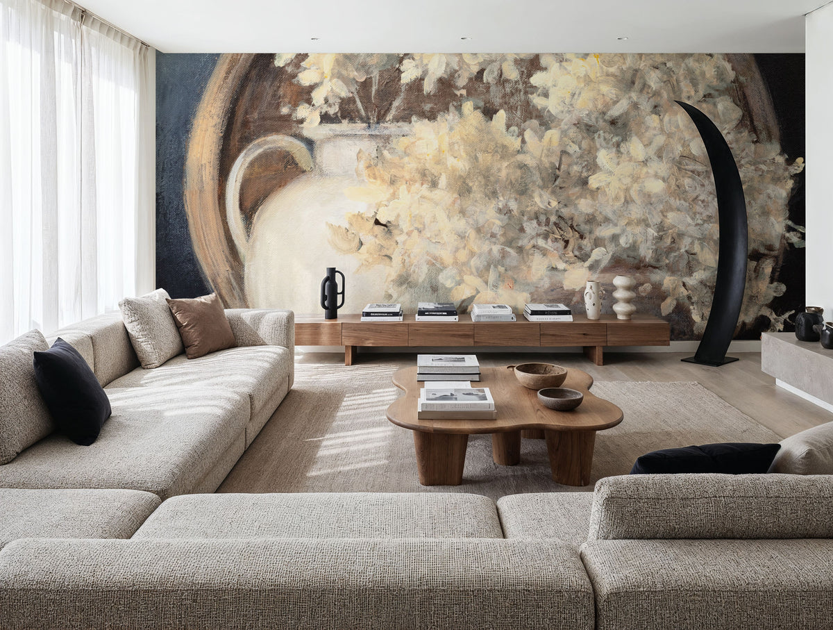 Golden Hydrangeas II White Mural Wallpaper - room preview 03