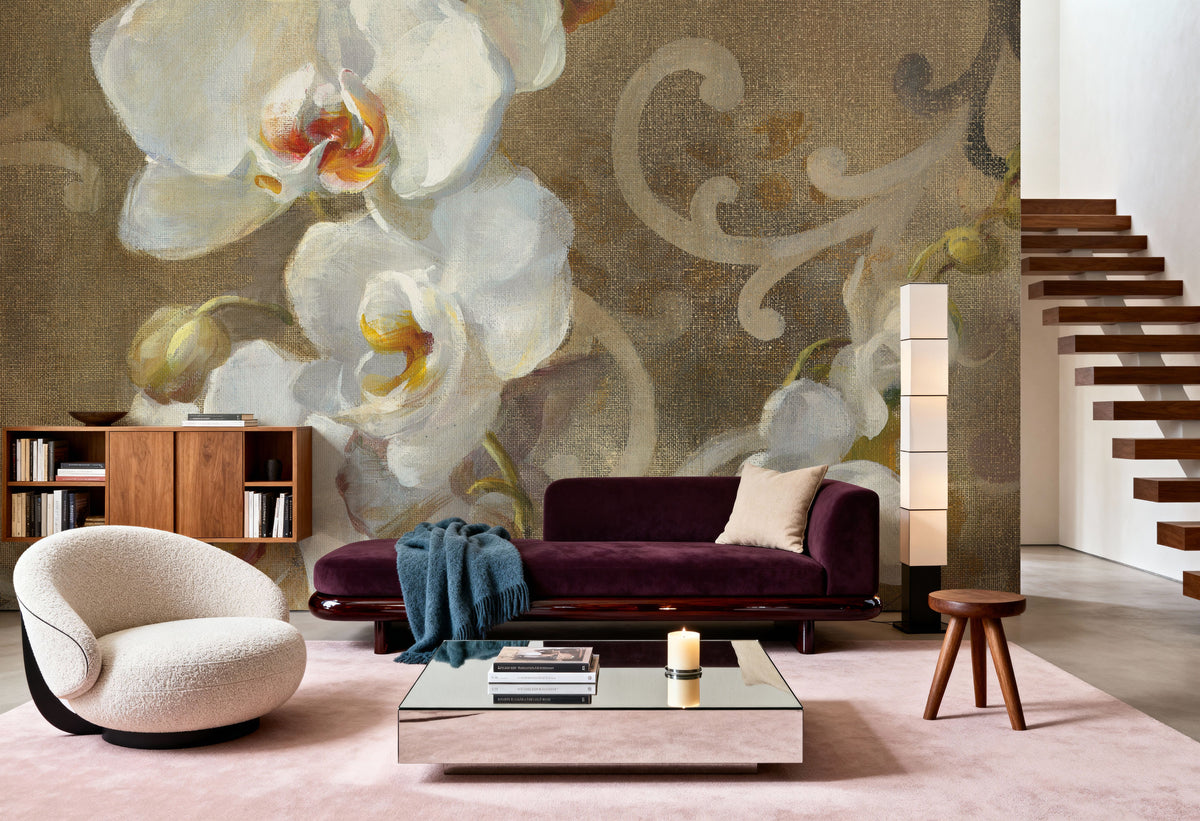White Orchid Mural Wallpaper - room preview 03