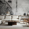 Young Lion BW Mural Wallpaper - room preview 03