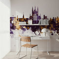 Winchester England Skyline Purple & Gold Mural Wallpaper - room preview 03