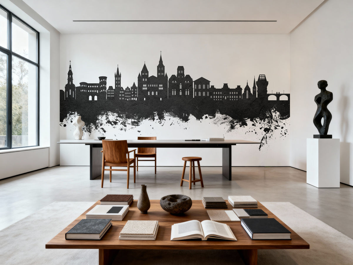 Trier Germany Skyline Black & White Mural Wallpaper - room preview 03