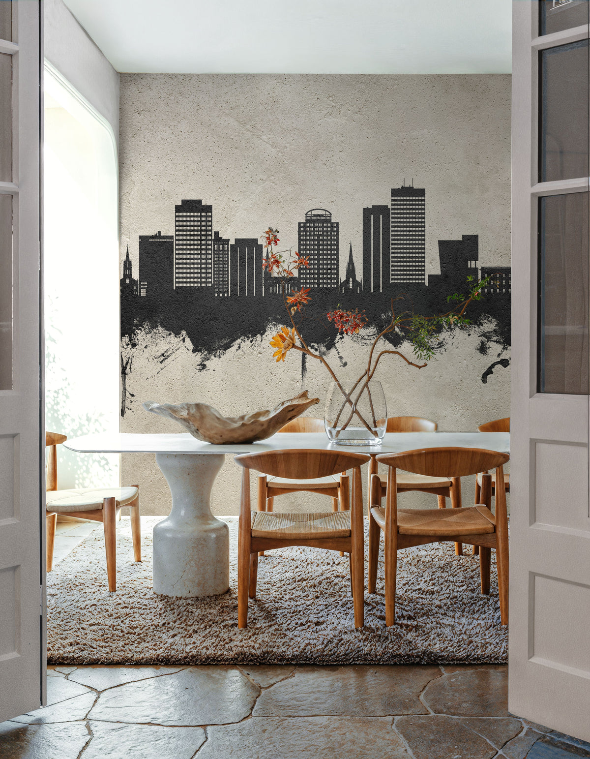 Columbia South Carolina Skyline Concrete Mural Wallpaper - room preview 03