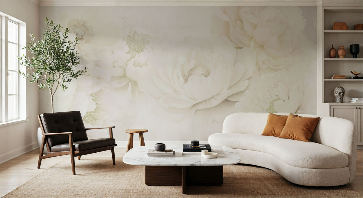 Transcendent Peony, Cream Mural Wallpaper - room preview 03