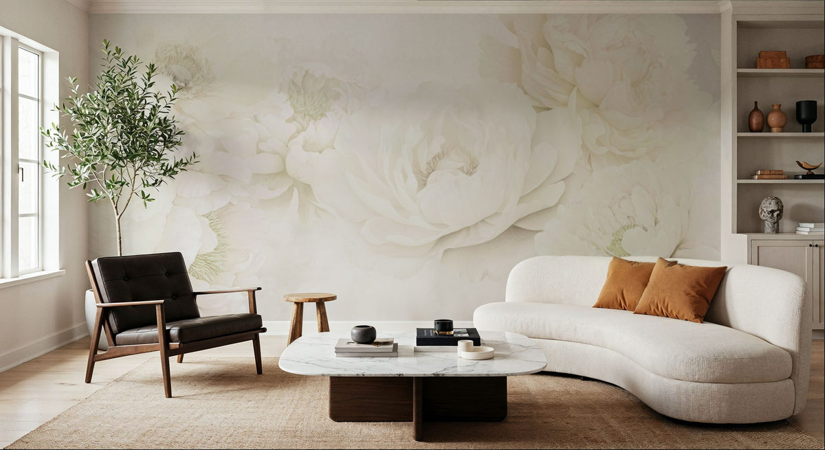Floral Wallpaper Mural – Flower Wallpaper – Transcendent Peony, Cream wall measurement