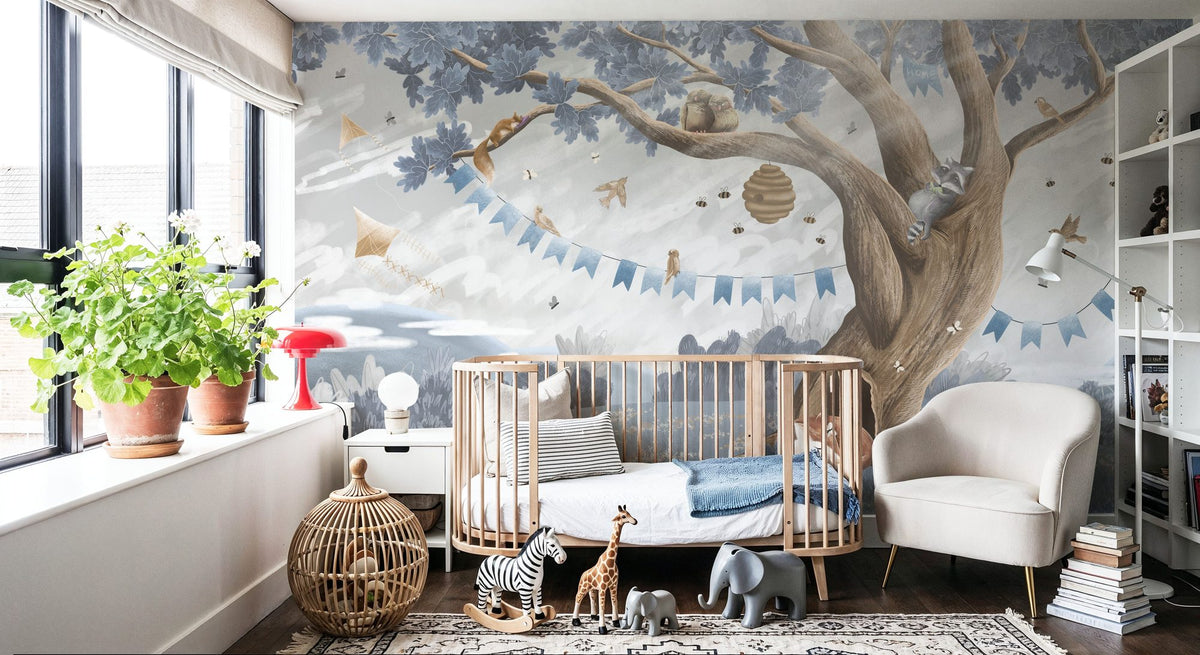 Oak Hill Slumber, Sky Blue Mural Wallpaper - room preview 03