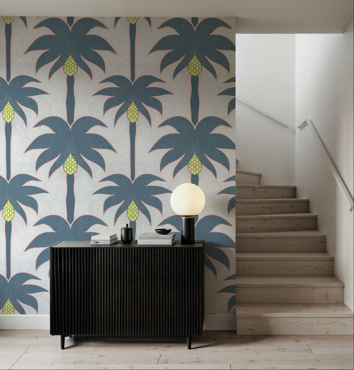 Graphic Palms, Teal Mural Wallpaper - room preview 03