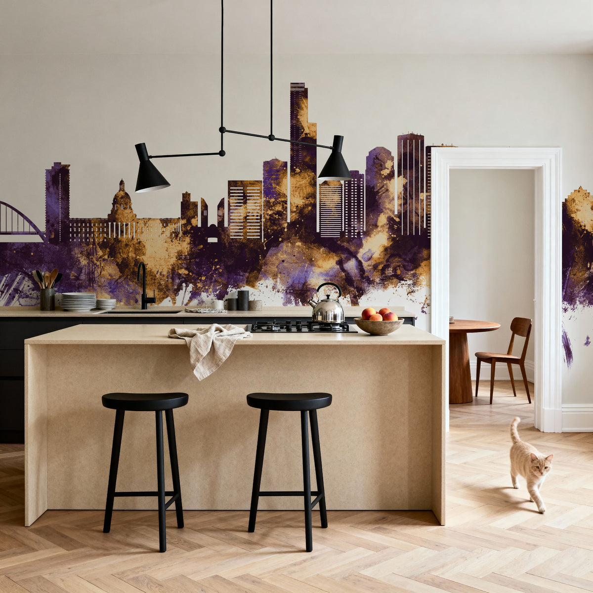 Edmonton Canada Skyline Purple & Gold Mural Wallpaper - room preview 03