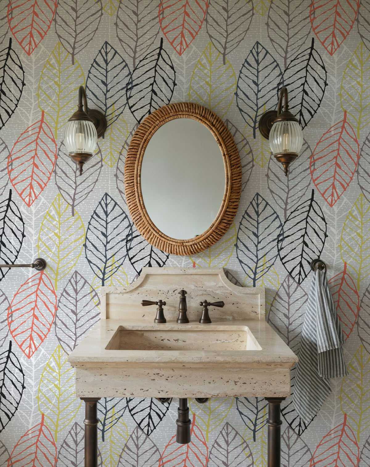 Happy Garden Grey Leaves Mural Wallpaper - room preview 03