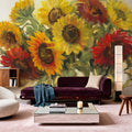 Gathering Sunflowers on White Mural Wallpaper - room preview 03