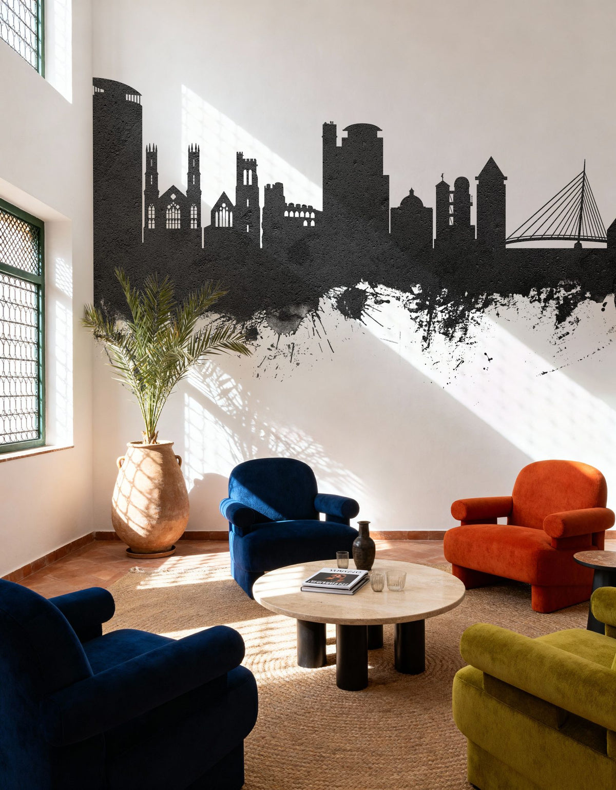 Swansea Wales Skyline Black & White Mural Wallpaper - room preview 03