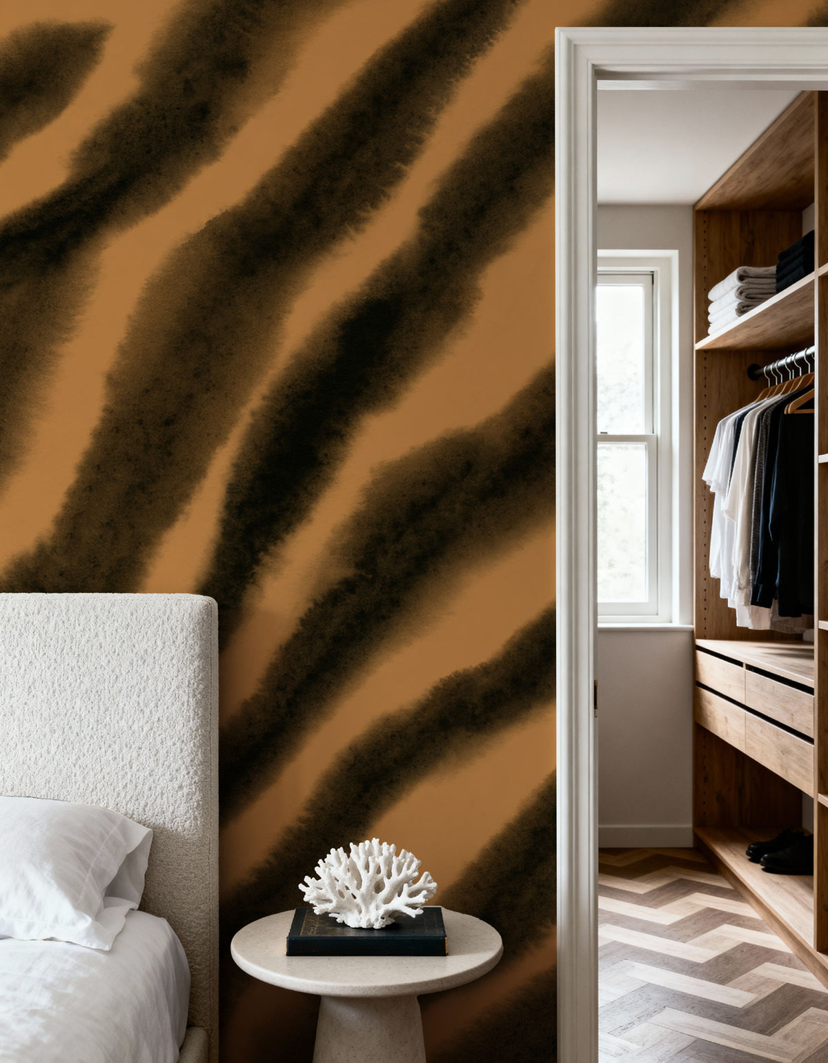 Watercolor Tiger Stripes, Warm Mural Wallpaper - room preview 03