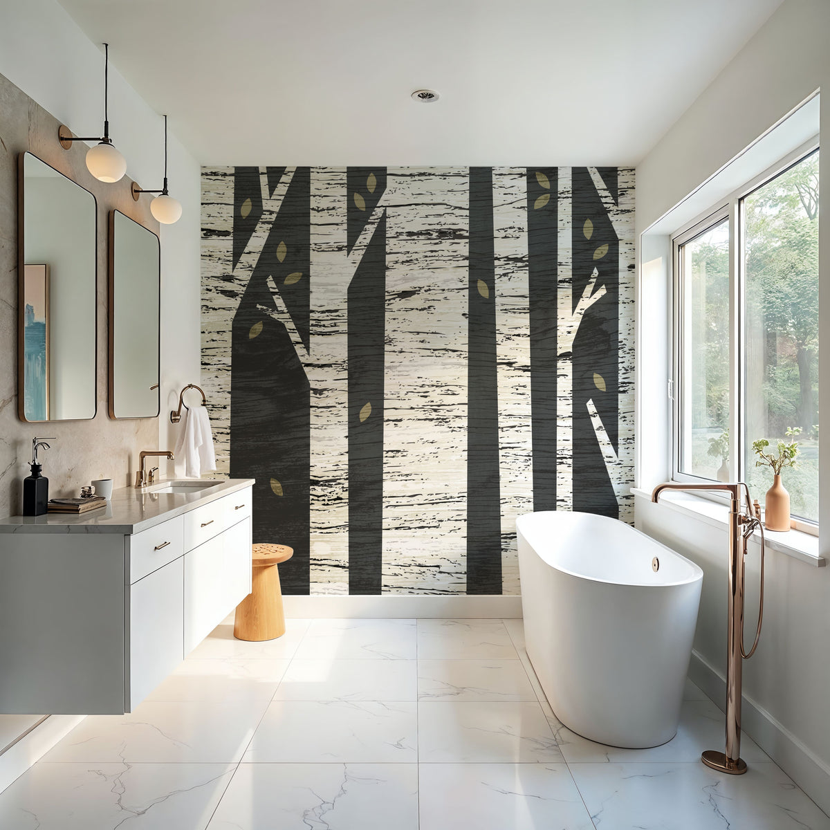 Birch Forest Mural Wallpaper - Neutral Tone - room preview 03