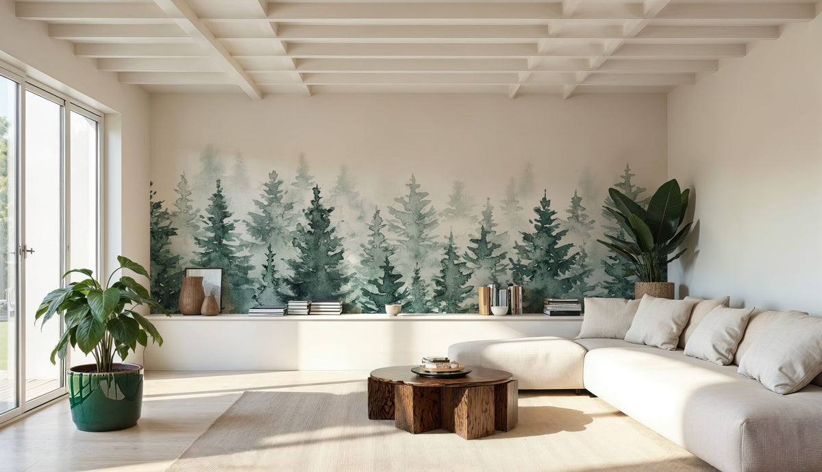 Juniper Treetops, Watercolor Mural Wallpaper - room preview 03