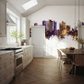 San Mateo California Skyline Purple & Gold Mural Wallpaper - room preview 03