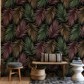 Bright Palms Pattern, Plum & Brown Mural Wallpaper - room preview 03