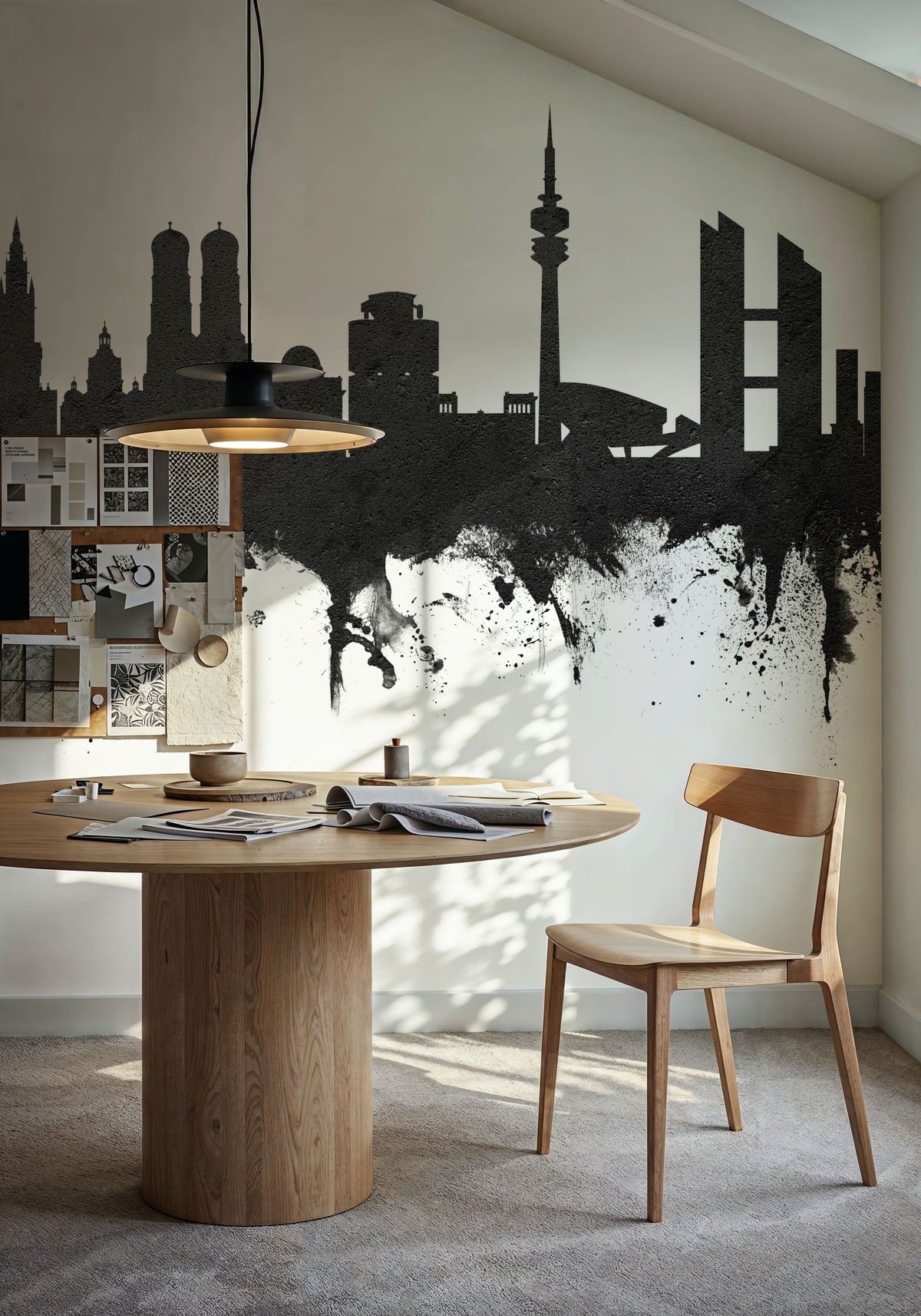 Munich Skyline Black & White Mural Wallpaper - room preview 03