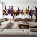 Lille France Skyline Purple & Gold Mural Wallpaper - room preview 03
