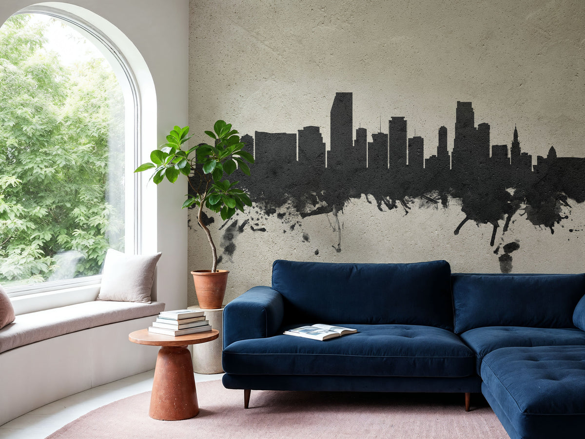 Miami Florida Skyline Concrete Mural Wallpaper - room preview 03