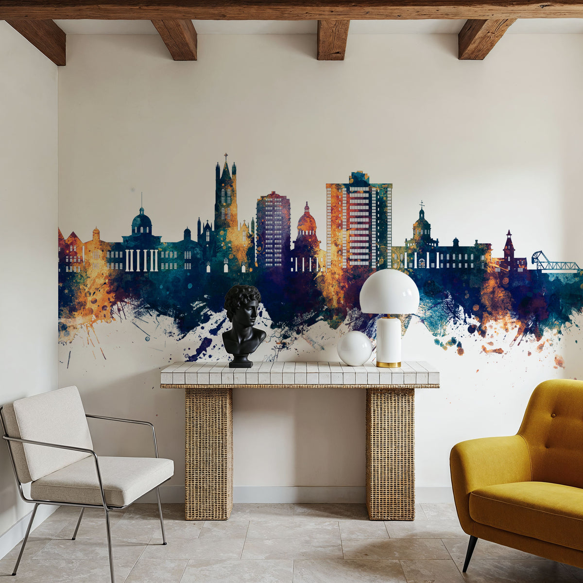 Kingston Canada Skyline Blue & Bronze Mural Wallpaper - room preview 03