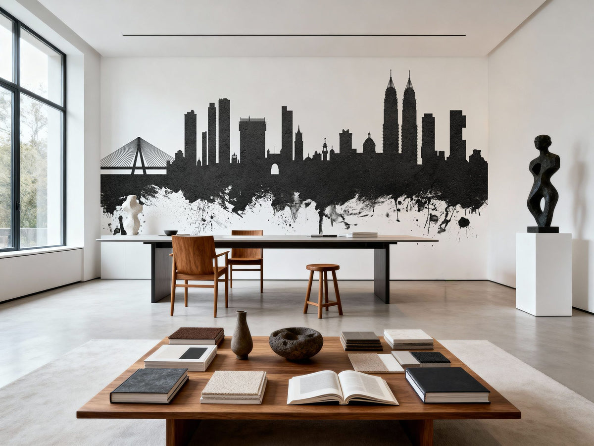 Mumbai Skyline India Bombay Black & White Mural Wallpaper - room preview 03