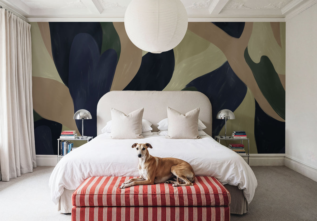 Dynamic Fields, Butter Yellow & Navy Mural Wallpaper - room preview 03