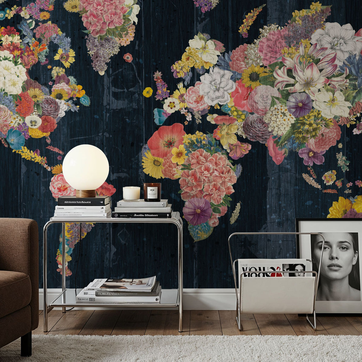 Botanical Floral Map Mural Wallpaper - room preview 03