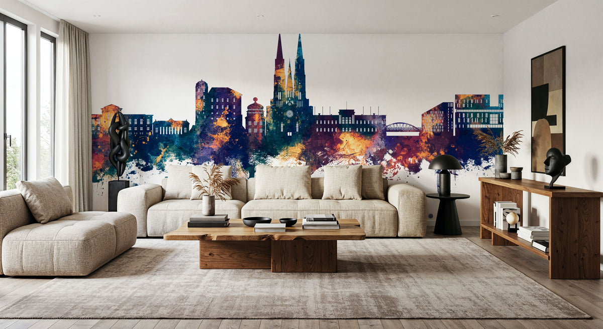 Uppsala Skyline Blue & Bronze Mural Wallpaper - room preview 03
