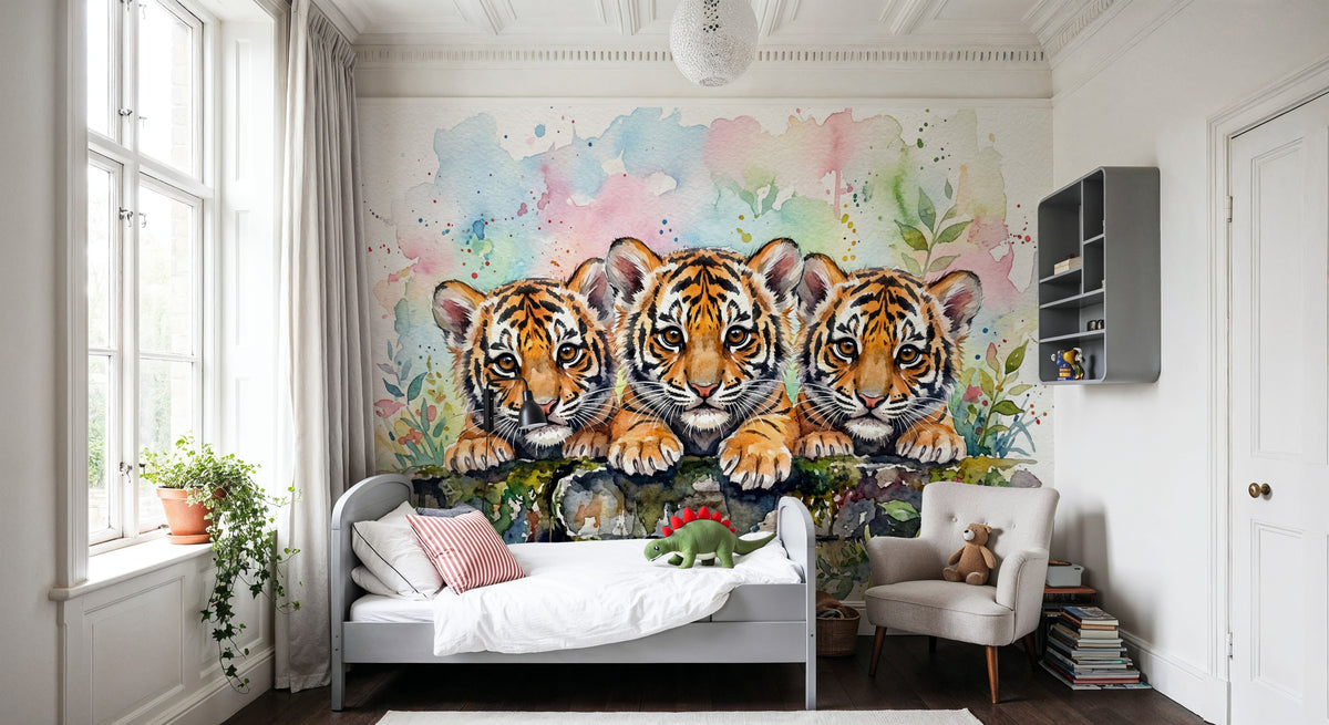 Tiger Cubs - Cute Baby Animals Series Mural Wallpaper - room preview 03