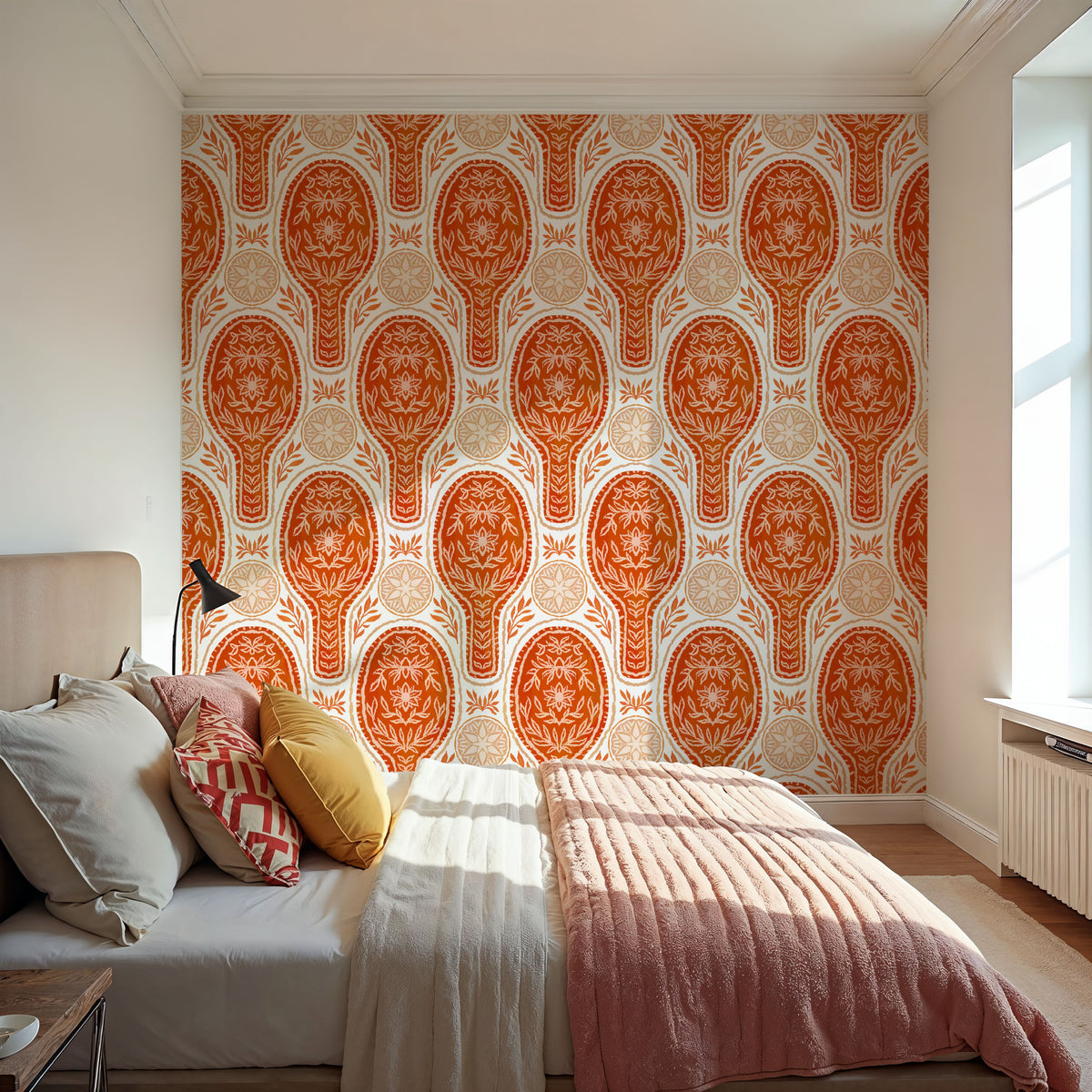 Floral Rackets, Red Mural Wallpaper - room preview 03