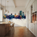 Fort Wayne Indiana Skyline Blue & Bronze Mural Wallpaper - room preview 03