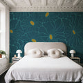 Cool Fluid Flowers Mural, Teal Mural Wallpaper - room preview 03