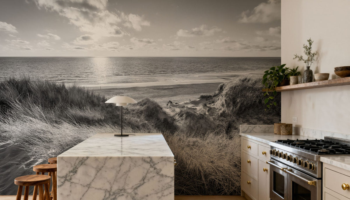 Dune Landscape, Black & White Mural Wallpaper - room preview 03