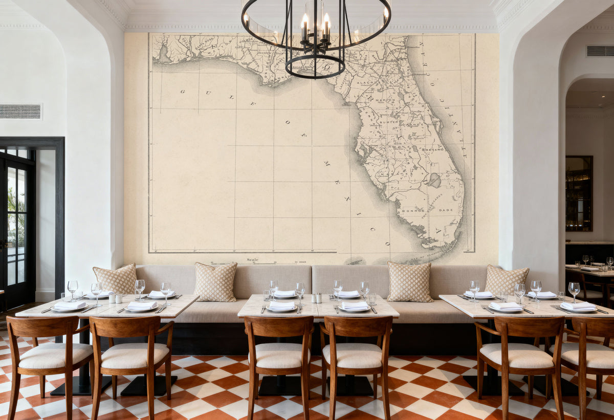 Vintage Florida Map Mural Wallpaper - room preview 03