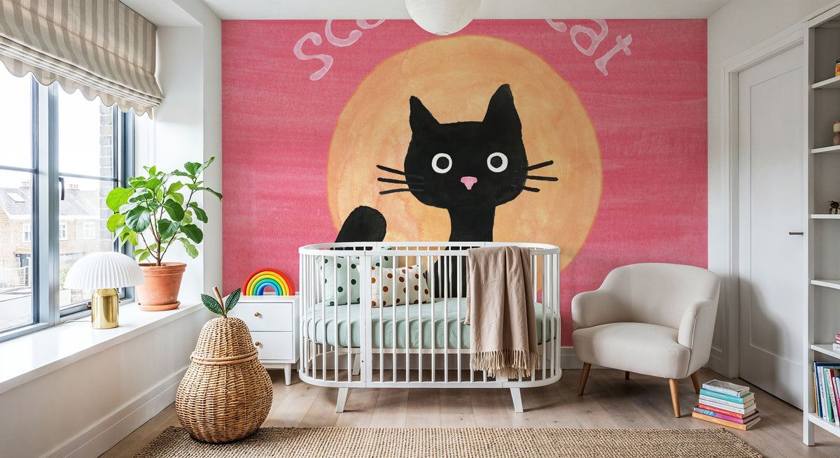 Scaredy Cat Pink Mural Wallpaper - room preview 03