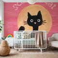 Scaredy Cat Pink Mural Wallpaper - room preview 03