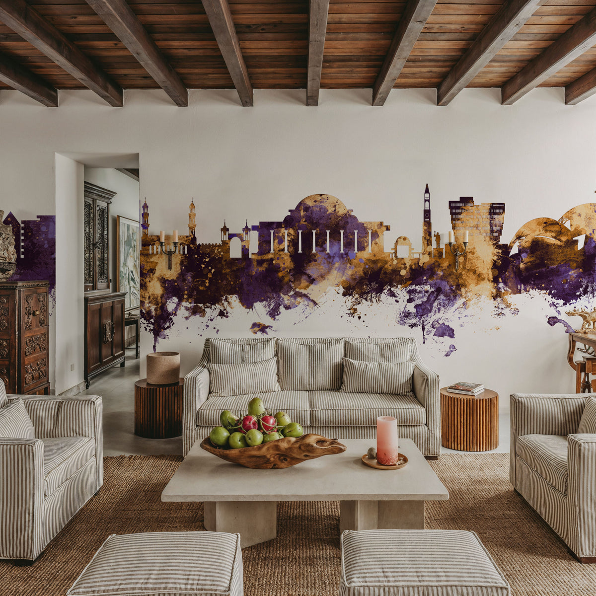 Lilongwe Malawi Skyline Purple & Gold Mural Wallpaper - room preview 03