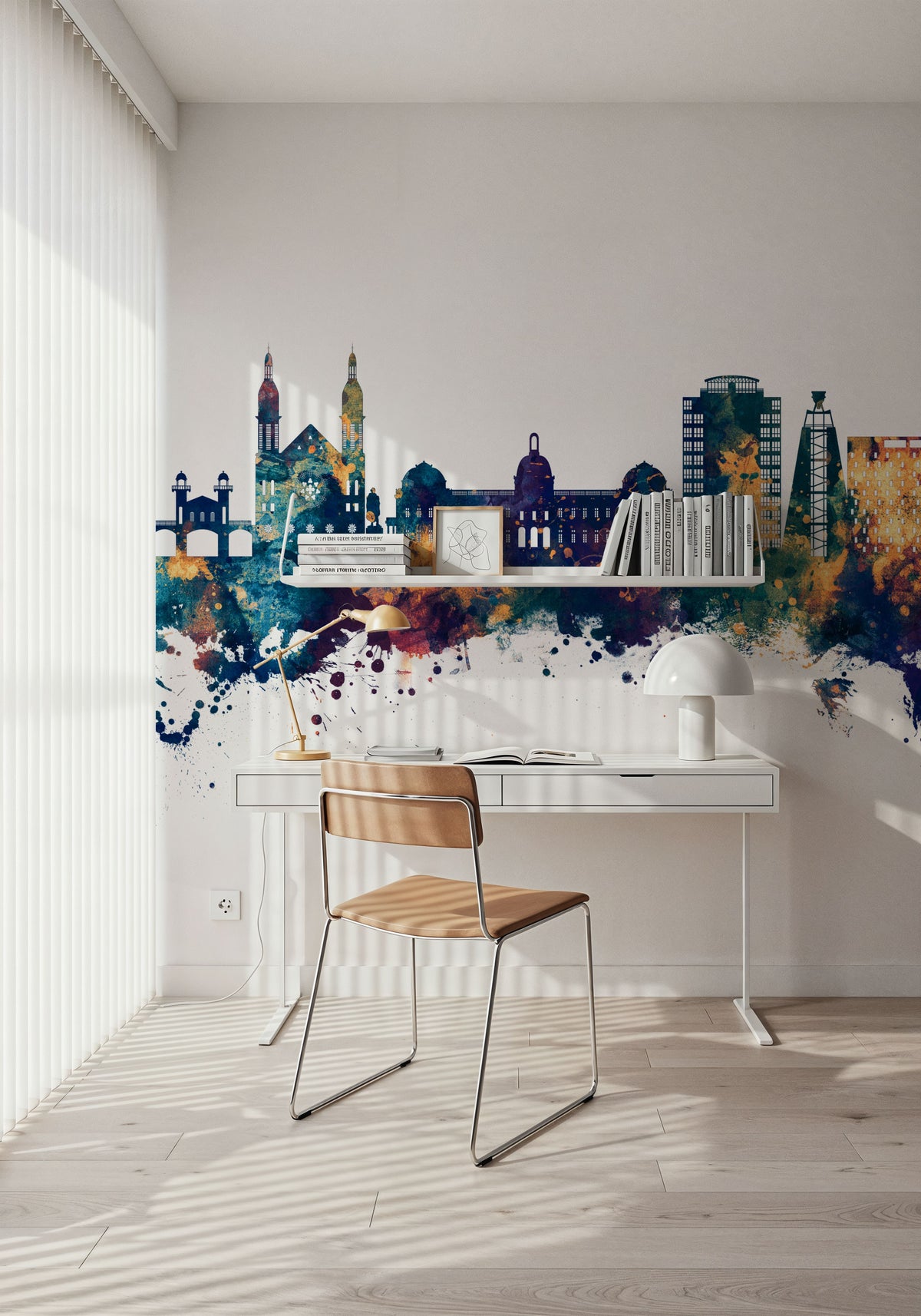 Port-au-Prince Haiti Skyline Blue & Bronze Mural Wallpaper - room preview 03